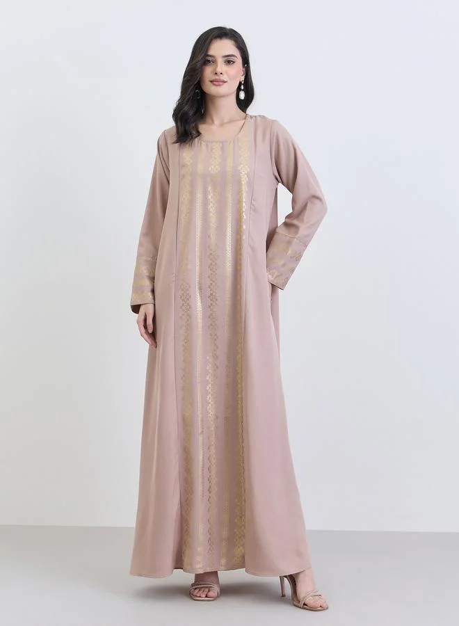 Amirah Women Beige Gold Foil Print Jalabiya